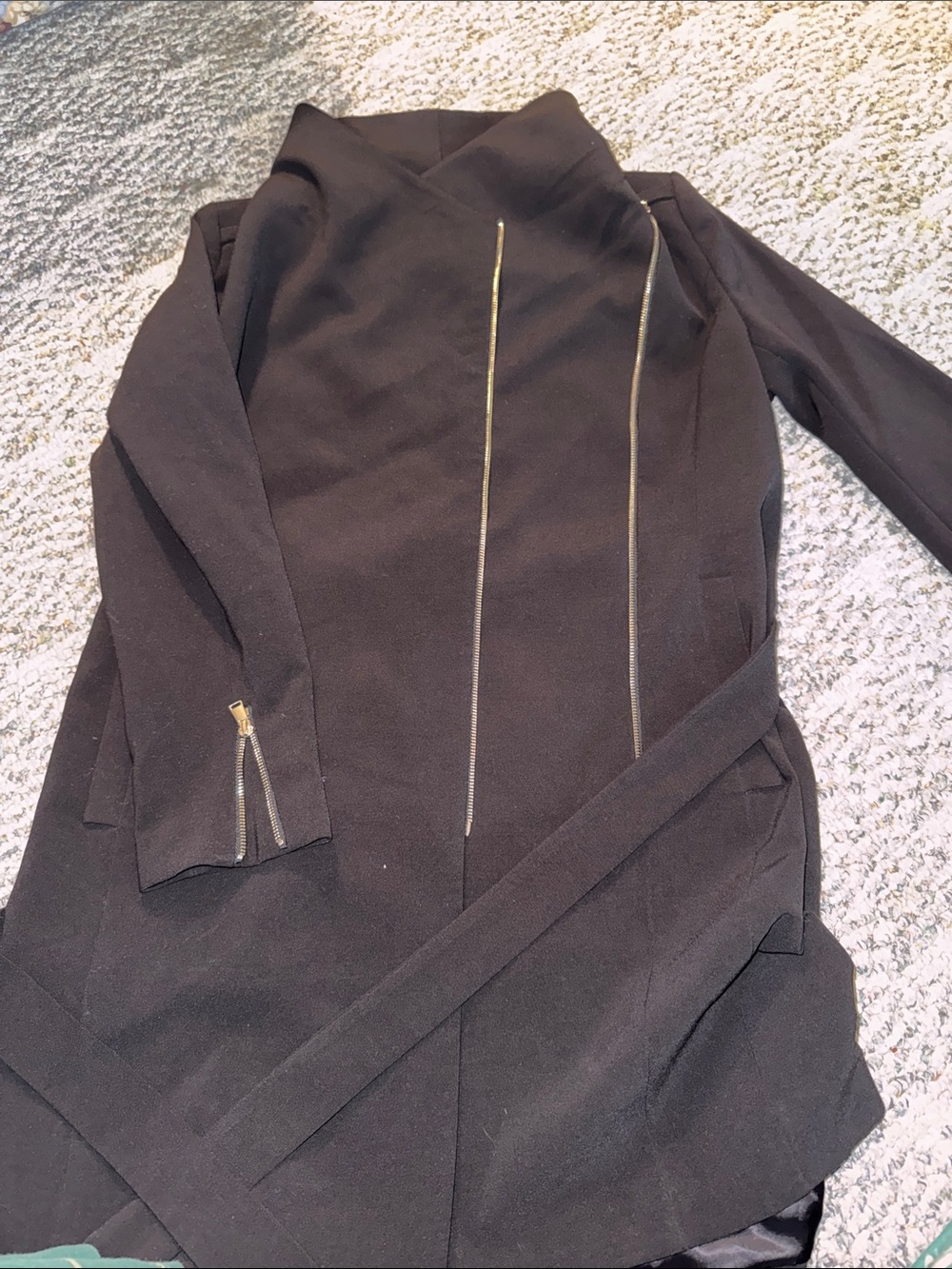 H&M Black Trench Coat with Gold Zipper Detail